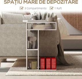 HOMCOM Masă de Cafea cu Roți și Raft Deschis în Formă de C, Albă | Aosom Romania