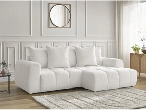 Colțar alb extensibil/cu spațiu de depozitare cu tapițerie din țesătură bouclé (cu colț pe partea dreaptă/cu șezlong) Roxelane – Bobochic Paris