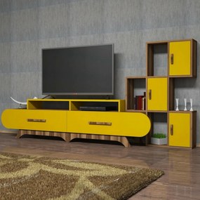 Măsuță TV cu dulap Flora S Yellow and Walnut
