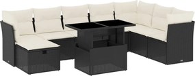 vidaXL Set mobilier de grădină cu perne, 9 piese, negru, poliratan