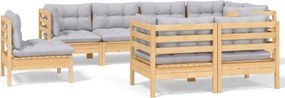 vidaXL Set mobilier de grădină cu perne gri, 8 piese, lemn masiv pin
