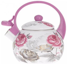 Ceainic Kinghoff KH 1911, 2 l, Email, Mâner izolat termic, Inducție, Alb/Roz