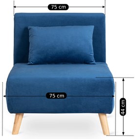 JAKS Fotoliu extensibil Marry velur albastru închis