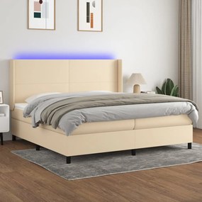 vidaXL Pat cu arcuri, saltea și LED, crem, 200x200 cm, textil