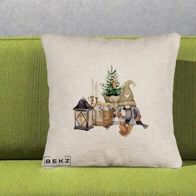 Perna Decorativa Gnom Scandinav cu Felinar, 40x40 cm, Bej Canapea, Husa Detasabila, Perna Inclusa, BEKZ®