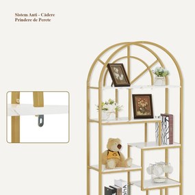 RAAU210 - Raft, 80 cm pentru salon cosmetica, birou, hol, living, baie - Alb imitatie de marmura - Auriu