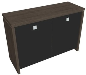 Dulap mic Verno 128 x 46 x 90 cm, uși de sticlă, stejar antracit / negru