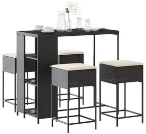 vidaXL Set mobilier bar de grădină cu perne, 5 piese, negru, poliratan