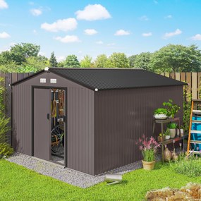 Outsunny Magazie de Grădină 8.3m² din Oțel Zincat, Uși Duble Glisante, 277x322x192 cm, Maro | Aosom Romania