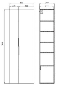 Dulap baie suspendat Cersanit City, 2 usi, 180 cm, alb