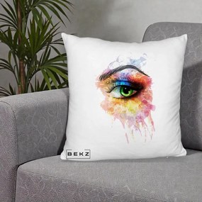 Perna Decorativa Ochi Verde Acuarela, 40x40 cm, Alb Pufos, Husa Detasabila, Perna Inclusa, BEKZ®
