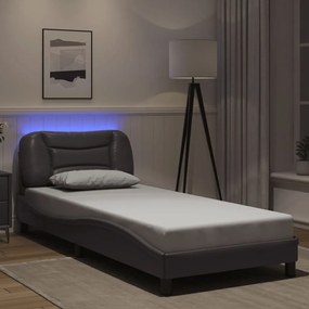 3213902 vidaXL Cadru de pat cu lumini LED, gri, 90x190 cm, piele ecologică