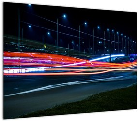 Tablou pe sticlă orașului nocturn (70x50 cm)