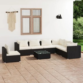 3102359 vidaXL Set mobilier de grădină cu perne, 8 piese, negru, poliratan