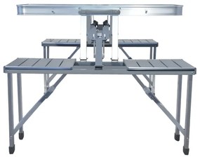 Masă camping pliabilă cu scaune, alb/crom