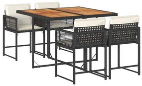 3211443 vidaXL Set mobilier de grădină cu perne, 5 piese, negru, poliratan