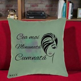 Cadou pentru Cumnata - Perna Personalizata Cea mai Minunata Cumnata cu Silueta Dama si Pete Multicolor, 40x40 cm, Verde, Husa Detasabila, Perna Inclusa, BEKZ®