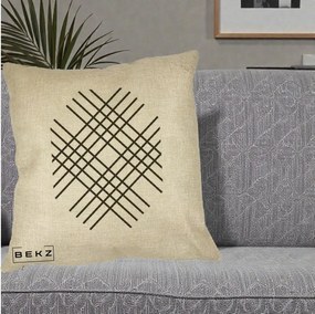 Perna Decorativa Geometric Grid, 40x40 cm, Crem, Husa Detasabila, Perna Inclusa, BEKZ®