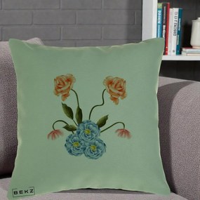 Perna Decorativa Trandafiri si Bujori Acuarela, 40x40 cm, Verde, Husa Detasabila, Perna Inclusa, BEKZ®