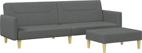vidaXL Canapea extensibilă cu taburet, 2 locuri, gri închis, textil