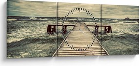 Tablou cu dig din lemn la mare (cu ceas) (90x30 cm)