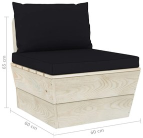 Set mobilier gradina din paleti, cu perne, 3 piese, lemn molid Negru, 2x mijloc + suport pentru picioare, 1