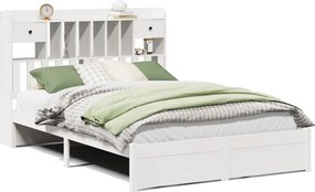 vidaXL Pat cu bibliotecă fără saltea, alb, 140x190 cm, lemn masiv pin