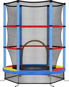 HOMCOM Saltea Elastică pentru Copii 3-6 Ani cu Plasă de Protecție, 6 Stâlpi și 3 Intrări, Ø140x190 cm, Multicolor | Aosom Romania