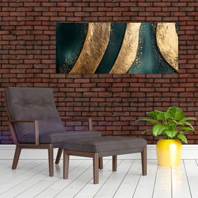 Tablou - Abstracție verde cu auriu I. (120x50 cm)