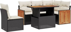 vidaXL Set mobilier de grădină cu perne, 6 piese, negru, poliratan