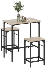 HOMCOM Set Mobilier Bar 3 Piese cu Masă de Bucătărie și 2 Scaune de Bar, Negru și Lemn | Aosom Romania