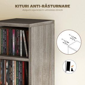 HOMCOM Set de 2 Dulapuri pentru CD-uri cu Polițe Reglabile, Raft pentru 204 CD-uri Economisitor de Spațiu, Dulap Media cu 12 Compartimente, pentru Living, Dormitor, Birou, 21x22,5x88,5cm, Gri Antichizat | Aosom Romania