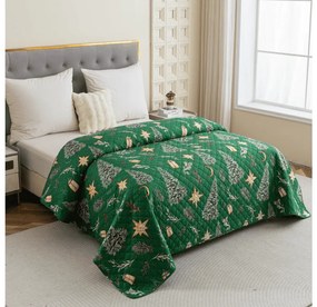 Cuvertura pentru pat cu model GREEN CHRISTMAS, verde Dimensiune: 170 x 210 cm