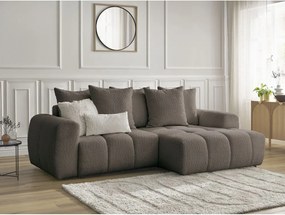 Colțar maro extensibil/cu spațiu de depozitare cu tapițerie din țesătură bouclé (cu colț pe partea dreaptă/cu șezlong) Roxelane – Bobochic Paris