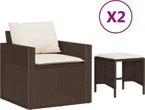 vidaXL Set canapele de grădină, 4 piese, cu perne, maro poliratan maro