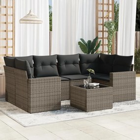 vidaXL Set canapele de grădină, 7 piese, cu perne, gri, poliratan