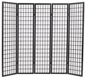 Paravan pliabil cu 5 panouri, stil japonez, 200x170 cm, Negru Negru, 5