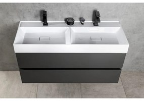 Chiuvetă dublă albă din compozit mineral 119x44 cm Godiva – Sapho