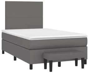 3270443 vidaXL Pat box spring cu saltea, gri, 120x190 cm, piele ecologică