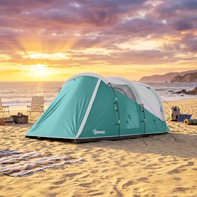 Outsunny Cort de Camping Impermeabil pentru 2-4 Persoane cu Cameră Separată, Cort Tunel cu Geantă de Transport, 460x260x190 cm, Verde | Aosom Romania
