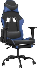 vidaXL Scaun de gaming masaj/suport picioare negru&albastru piele eco