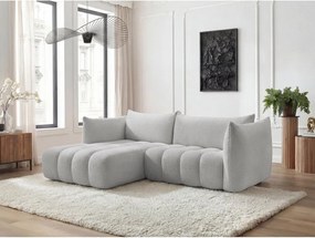 Colțar gri deschis cu tapițerie din țesătură bouclé (cu colț pe partea stângă/cu șezlong) Azra – Bobochic Paris