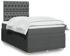 vidaXL Pat box spring cu saltea, gri închis, 120x200 cm, textil