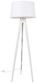 Lampa de podea moderna trepied alb cu abajur din in alb 45 cm - Tripod Classic