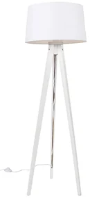 Lampa de podea moderna trepied alb cu abajur din in alb 45 cm - Tripod Classic