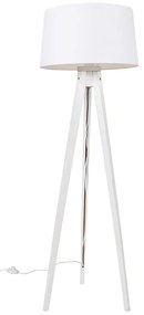 Lampă de podea modernă trepied alb cu abajur de in alb 45 cm - Tripod Classic