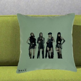 Perna Personalizata K-pop BLACKPINK Tinute Negre Elegante Grup, 40x40 cm, Verde, Husa Detasabila, Perna Inclusa, BEKZ®