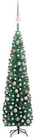 Brad Craciun artificial subtire LED-urigloburi, verde, 240 cm green and rose, 240 x 61 cm, 1