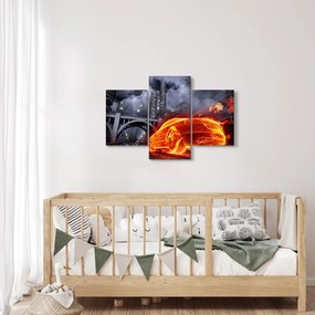 Tablou cu mașina în flăcărată (90x60 cm)
