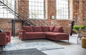 Colțar roz extensibil cu tapițerie din catifea (cu colț pe partea dreaptă) Lofty Lilly – Miuform